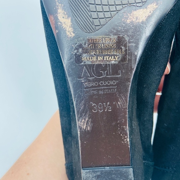 AGL ATTILIO GIUSTI LEOMBRUNI Black Leather Snakeskin Cap Toe Low Wedge Shoes - Picture 10 of 10